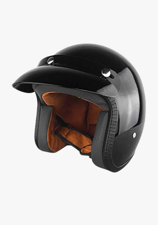 WCL Classic Style 3/4 Motorcycle Racing Helmet Gloss Black