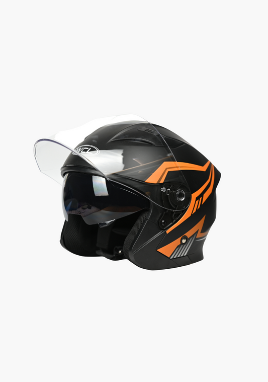 WCL 3/4 W/ Dual Flip Down Faceshields Motorcycle Helmet & Scooter Helmet - Orange Black