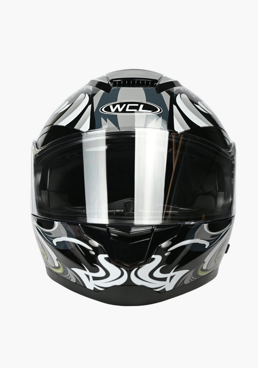 WCL Raider Full Face Motorcycle Helmet - Drop Down Tinted Visor, Quick Release Buckle, DOT Approved - Grey Black