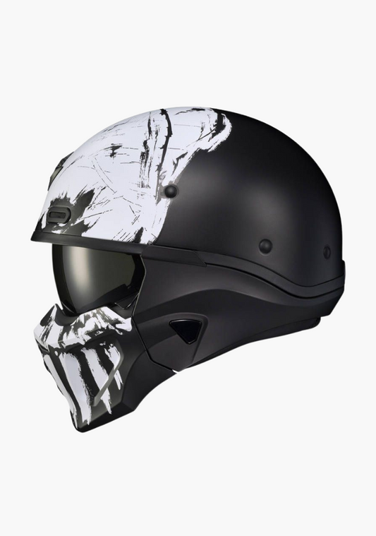 WCL 2 in 1 Striker Helmet with Removable Mask - Drop Down Tinted Visor, Quick Release Buckle, DOT Approved - Skull