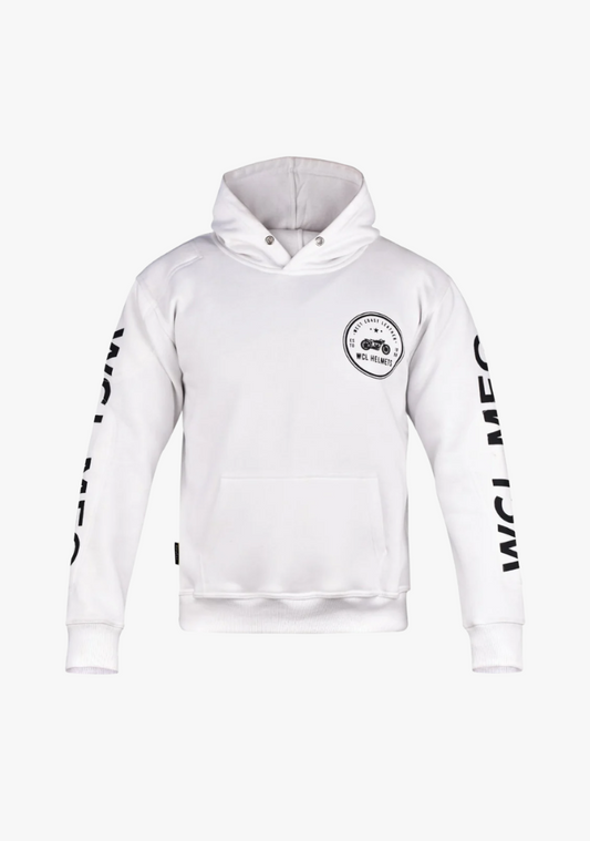 WCL Armoured Kevlar Lined Motorcycle Riding Hoodie w/t CE Level 1 Armor - White WCL Helmet