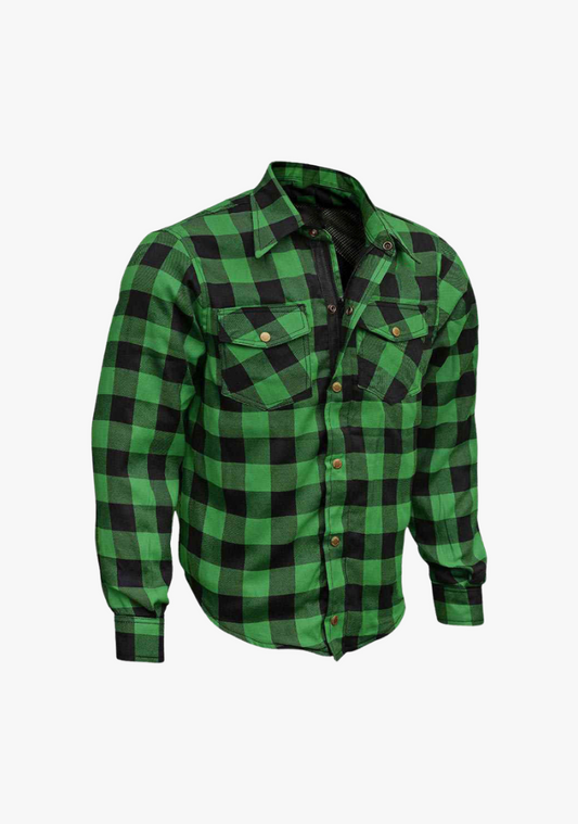 WCL Kevlar Lined Performance Motorcycle Riding Long Sleeve Flannel Shirt W/T CE Level 1 armor - Dark Green
