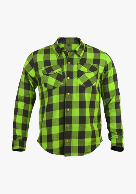 WCL Kevlar Lined Performance Motorcycle Riding Long Sleeve Flannel Shirt W/T CE Level 1 armor - Green
