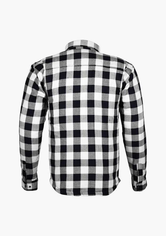 WCL Kevlar Lined Performance Motorcycle Riding Long Sleeve Flannel Shirt W/T CE Level 1 armor - White