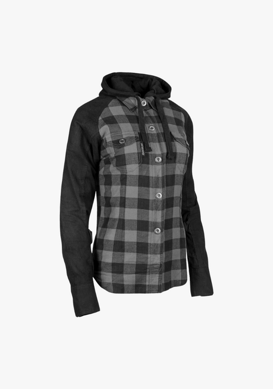WCL Women's Kevlar Lined Performance Motorcycle Riding Long Sleeve Flannel Shirt W/T CE Level 1 armor - Grey