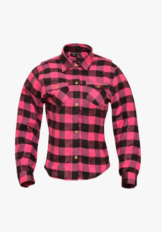 WCL Women's Kevlar Lined Performance Motorcycle Riding Long Sleeve Flannel Shirt W/T CE Level 1 armor - Pink