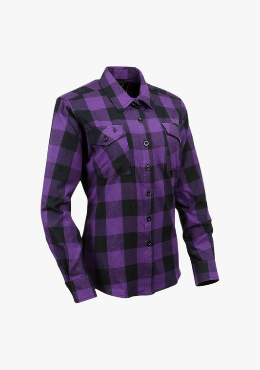 WCL Women's Kevlar Lined Performance Motorcycle Riding Long Sleeve Flannel Shirt W/T CE Level 1 armor - Purple
