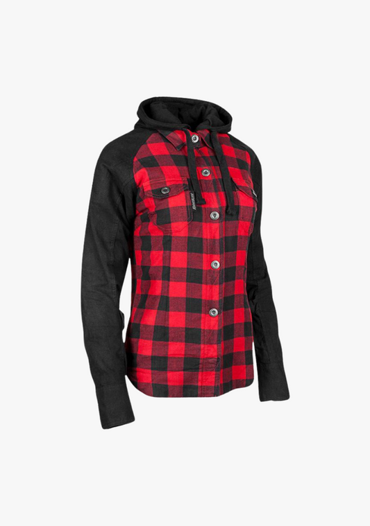 WCL Women's Kevlar Lined Performance Motorcycle Riding Long Sleeve Flannel Shirt W/T CE Level 1 armor - Red