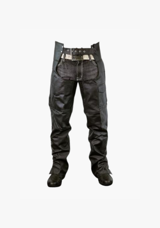 ZIP-OUT INSULATED AND LINED PLAIN BIKER LEATHER CHAPS