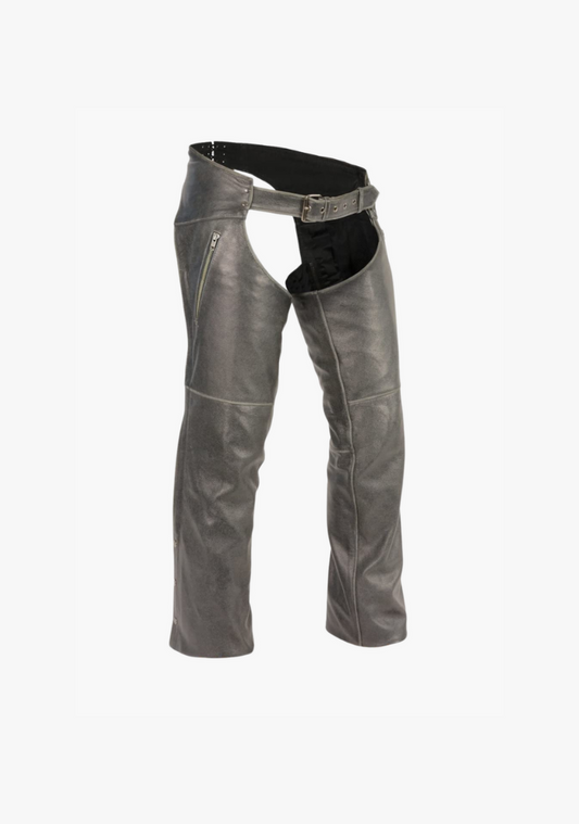 WCL Gray Distressed BIKER LEATHER CHAPS