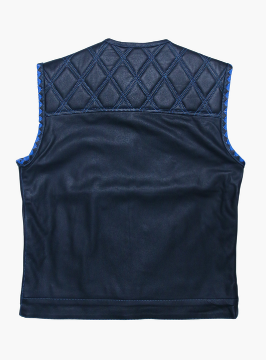 WCL Leather Club Vest w/t Blue Lace Shoulder Stitching