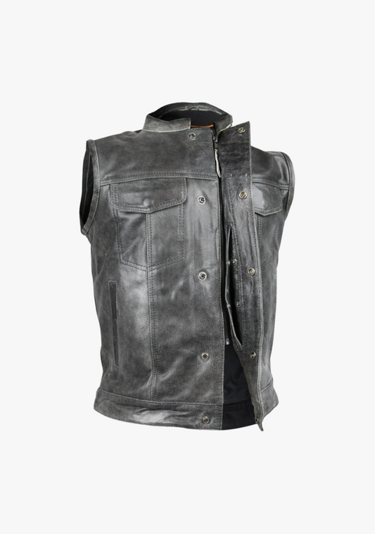 WCL Distressed Grey Style Club Leather Vest