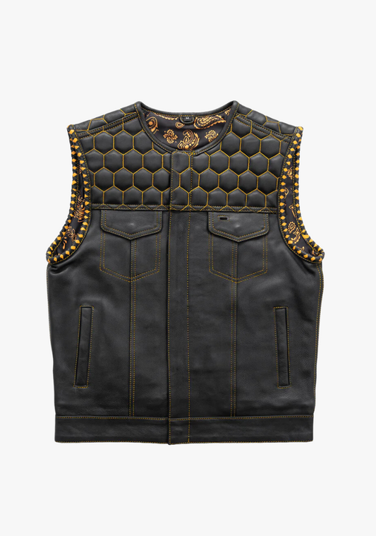 WCL Leather Club Vest w/t Yellow Stitch