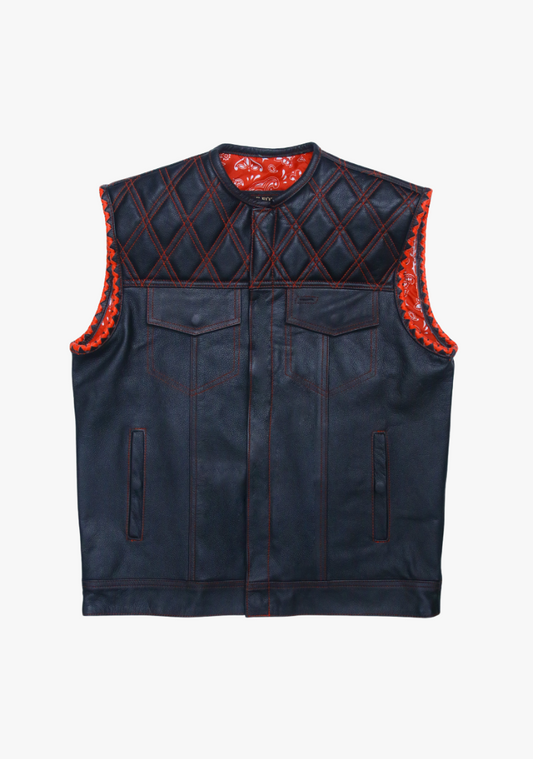 WCL Leather Club Vest w/t Red Lace Shoulder Stitching