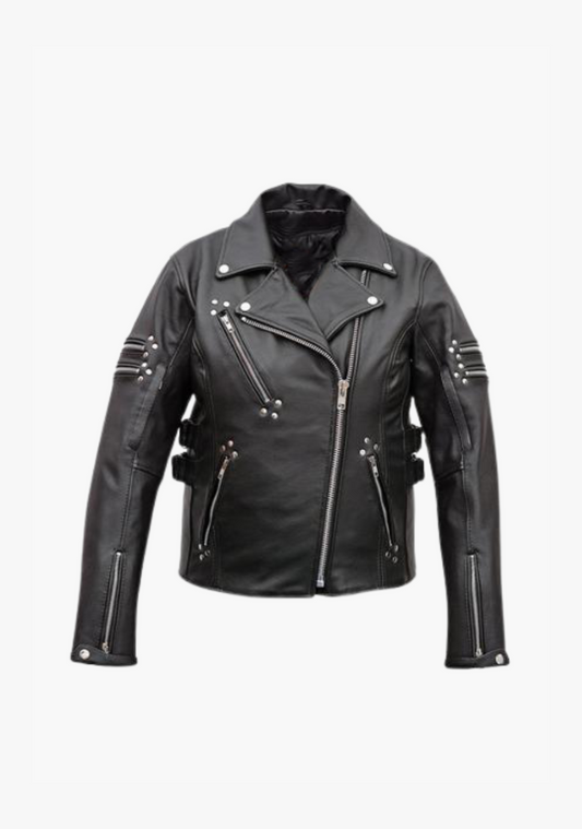 WCL LADIES PREMIUM Zipper Classic LEATHER JACKET WITH SIDE ADJUSTMENTS