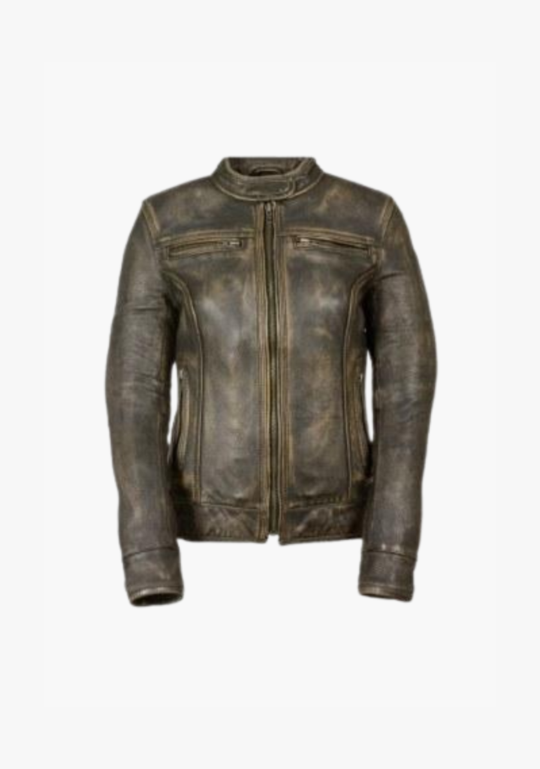 distressed motorcycle helmet Ladies Distressed Brown Vented Scooter Jacket