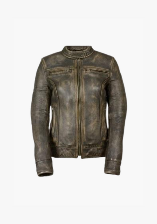 WCL Ladies Distressed Brown Vented Scooter Jacket