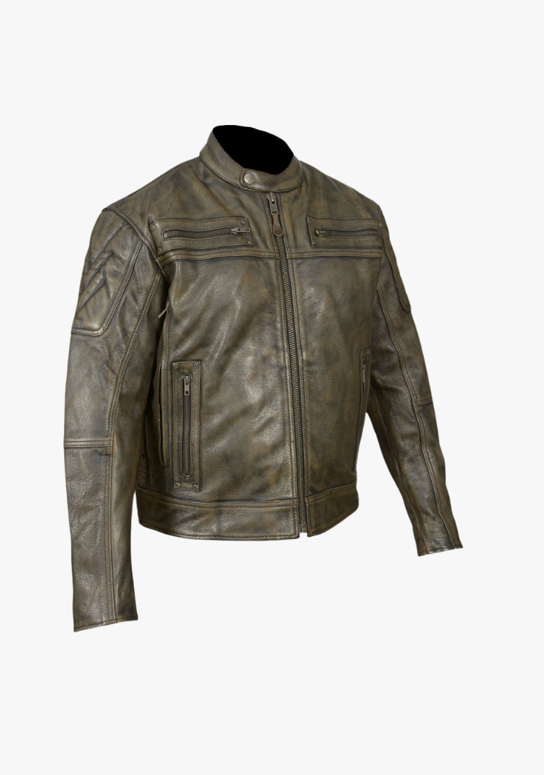 Distressed Brown Padded and Vented Leather Scooter Jacket WCL
