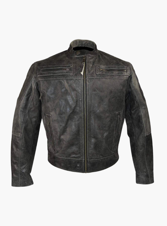 WCL Distressed Gray Padded & Vented Leather Scooter Jacket