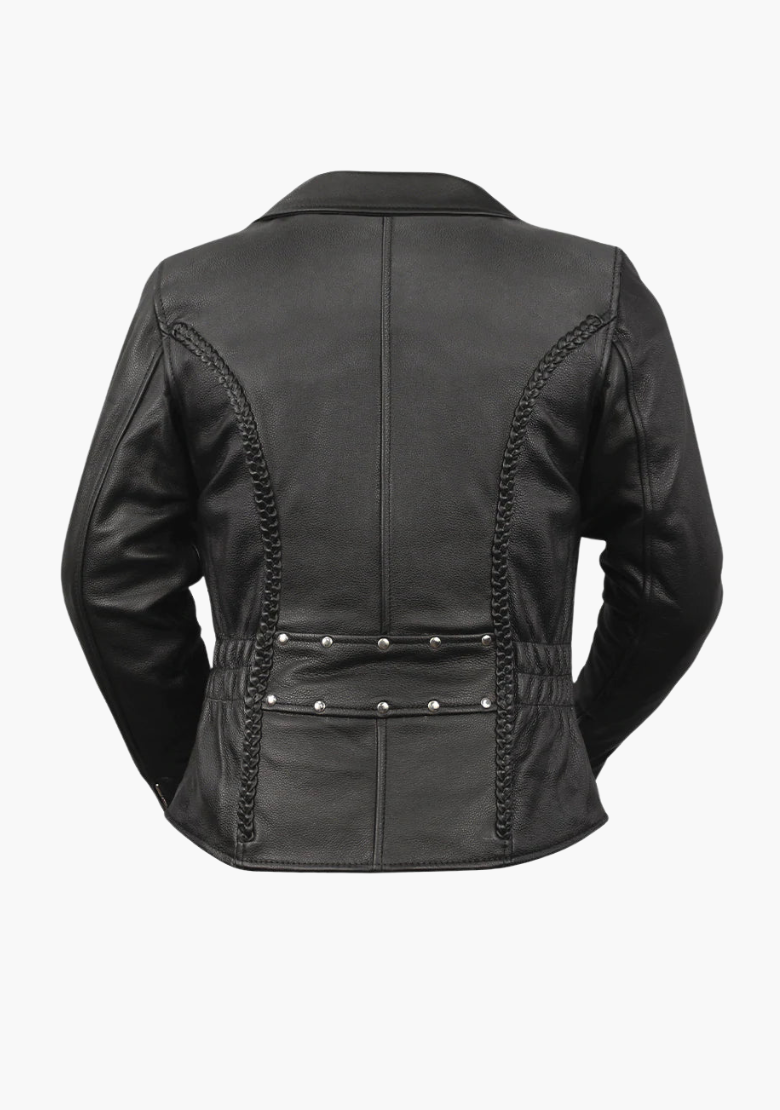 WCL LADIES PREMIUM COWHIDE BRAID AND STUD MOTORCYCLE LEATHER JACKET
