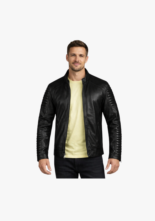 Straight Fashion Leather Jacket with Arm Design