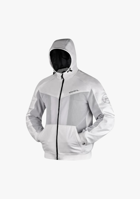 Softshell Cordura Armored Motorcycle Mesh Hoodie w/t CE Level 1 armor - White