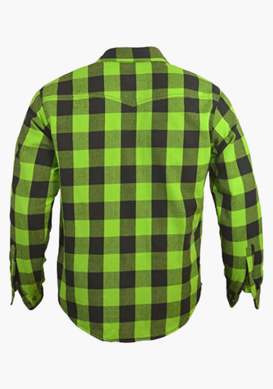 WCL Kevlar Lined Performance Motorcycle Riding Long Sleeve Flannel Shirt W/T CE Level 1 armor - Green