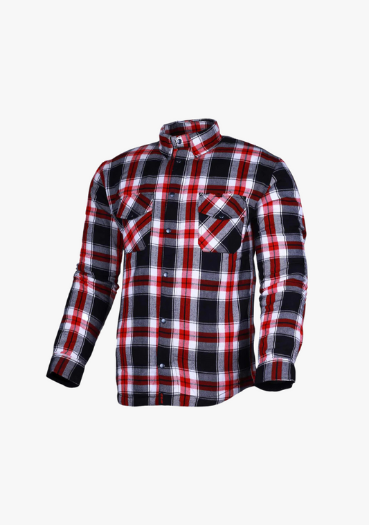 WCL Kevlar Lined Performance Motorcycle Riding Long Sleeve Flannel Shirt W/T CE Level 1 armor - Red and White