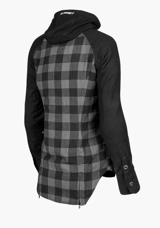 WCL Women's Kevlar Lined Performance Motorcycle Riding Long Sleeve Flannel Shirt W/T CE Level 1 armor - Grey