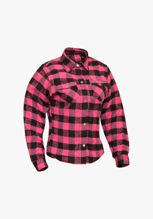 WCL Women's Kevlar Lined Performance Motorcycle Riding Long Sleeve Flannel Shirt W/T CE Level 1 armor - Pink