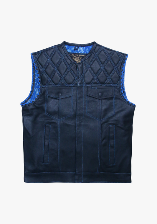 WCL Leather Club Vest w/t Blue Lace Shoulder Stitching
