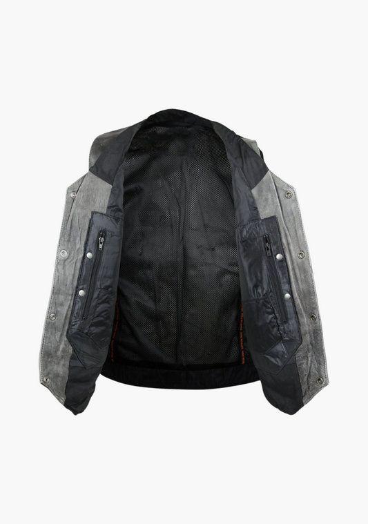WCL Distressed Grey Ten Pocket Cowhide Leather Vest