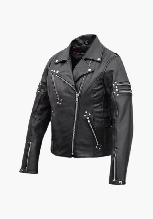 WCL LADIES PREMIUM Zipper Classic LEATHER JACKET WITH SIDE ADJUSTMENTS