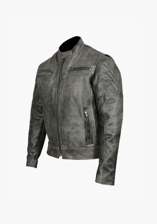 WCL Distressed Gray Padded & Vented Leather Scooter Jacket
