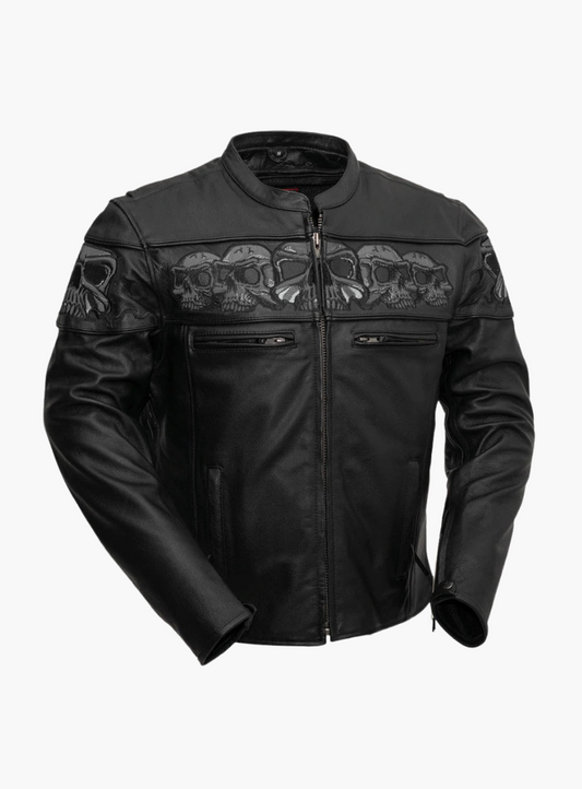 Reflective Skull Premium Cowhide Leather Motorcycle Jacket