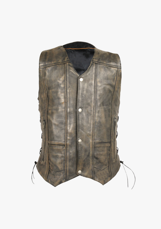 WCL Distressed Brown Ten Pocket Cowhide Leather Vest