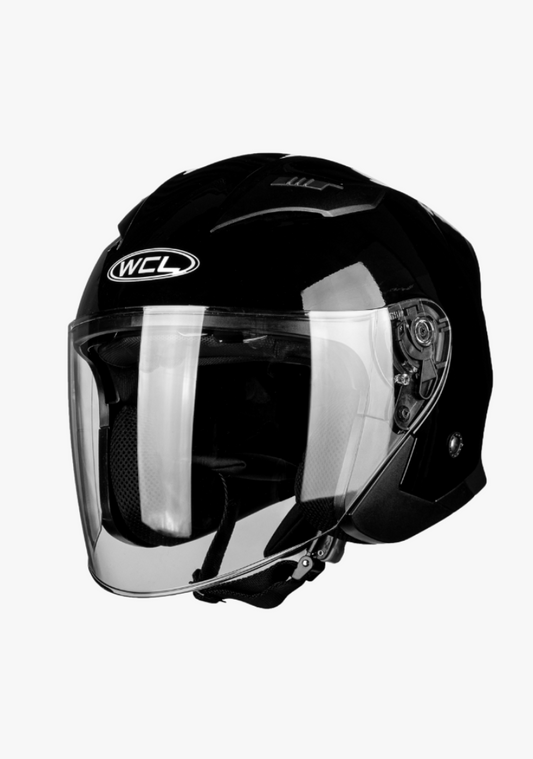 WCL 3/4 W/ Dual Flip Down Faceshields Motorcycle Helmet & Scooter Helmet Gloss Black
