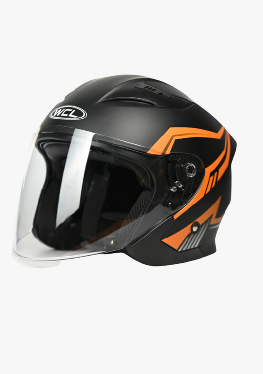WCL 3/4 W/ Dual Flip Down Faceshields Motorcycle Helmet & Scooter Helmet - Orange Black