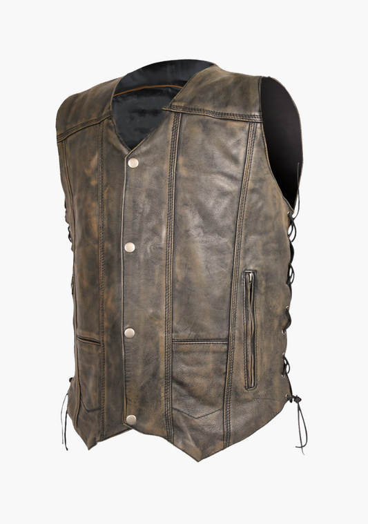 WCL Distressed Brown Ten Pocket Cowhide Leather Vest