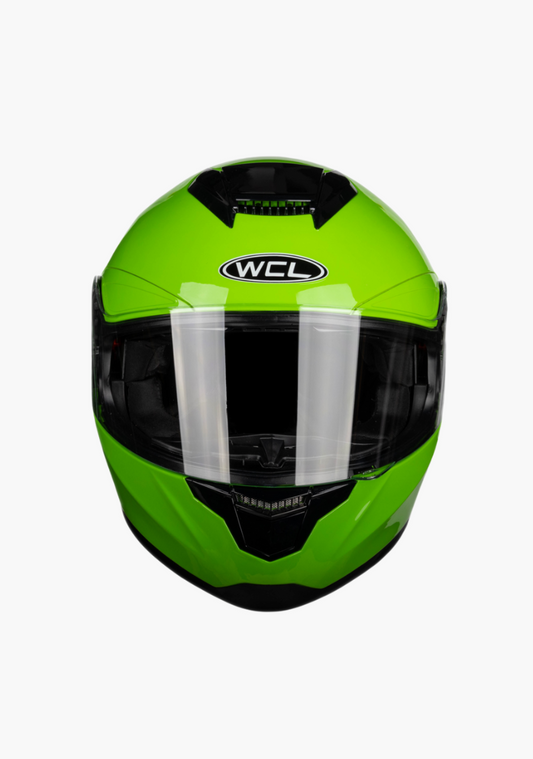 WCL Raider Full Face Motorcycle Helmet - Drop Down Tinted Visor, Quick Release Buckle, DOT Approved - Lime Green
