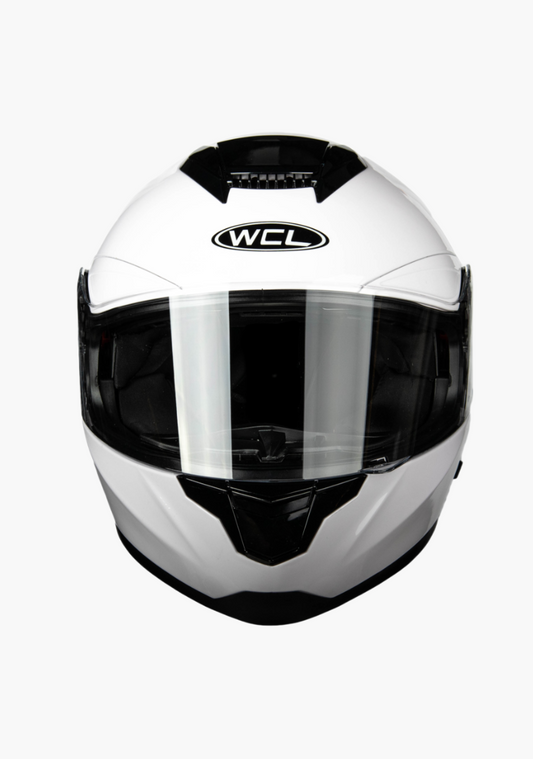WCL Raider Full Face Motorcycle Helmet - Drop Down Tinted Visor, Quick Release Buckle, DOT Approved - White
