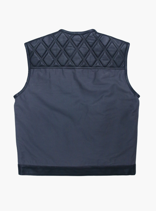 WCL Hybrid Canvas Leather Club Vest w/t Navy Blue Quilted Leather