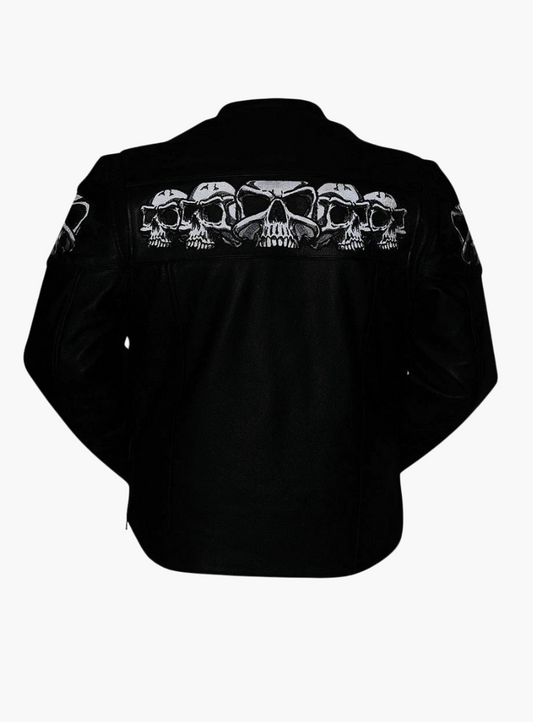 Reflective Skull Premium Cowhide Leather Motorcycle Jacket