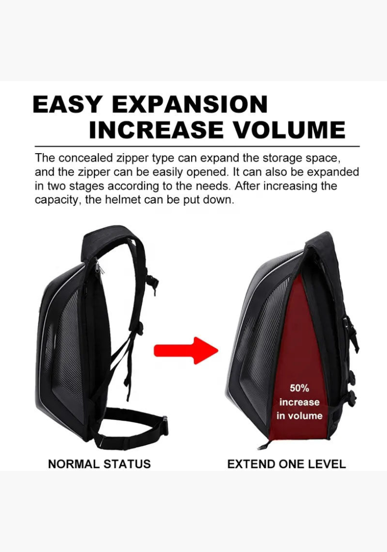 WCL Motorcycle Helmet Bag Waterproof Backpack Expandable Hard Shell