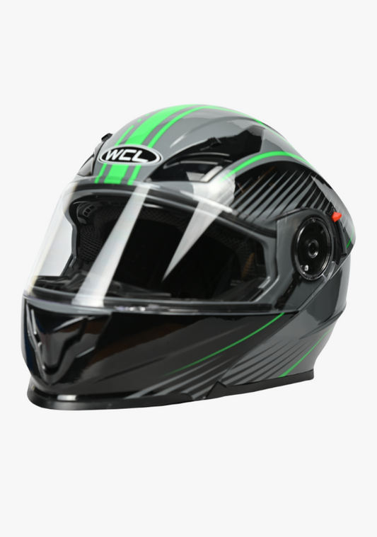 WCL Modular Full Face Motorcycle Helmet with Double Lens Visor - Green Black