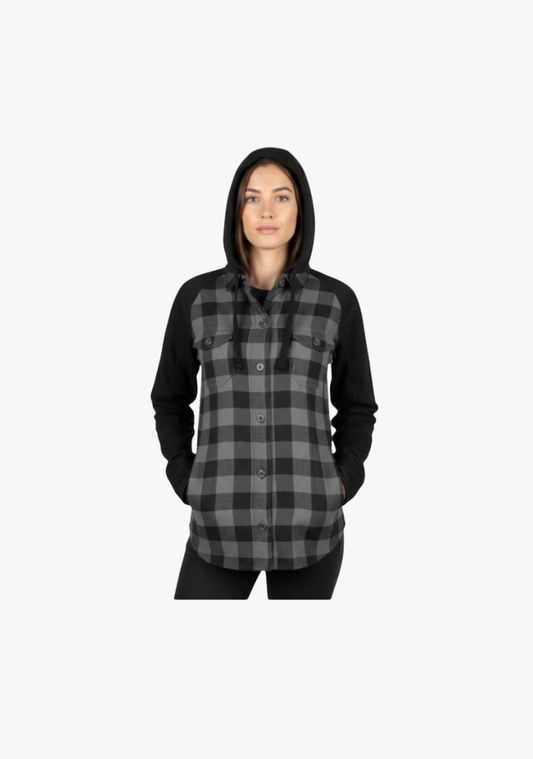 WCL Women's Kevlar Lined Performance Motorcycle Riding Long Sleeve Flannel Shirt W/T CE Level 1 armor - Grey