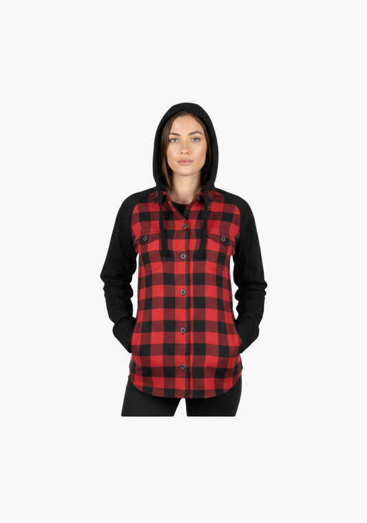 WCL Women's Kevlar Lined Performance Motorcycle Riding Long Sleeve Flannel Shirt W/T CE Level 1 armor - Red
