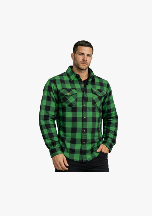WCL Kevlar Lined Performance Motorcycle Riding Long Sleeve Flannel Shirt W/T CE Level 1 armor - Dark Green