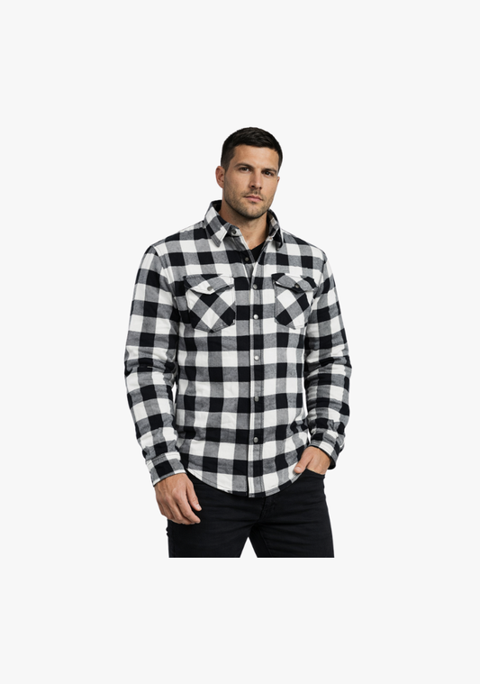 WCL Kevlar Lined Performance Motorcycle Riding Long Sleeve Flannel Shirt W/T CE Level 1 armor - White