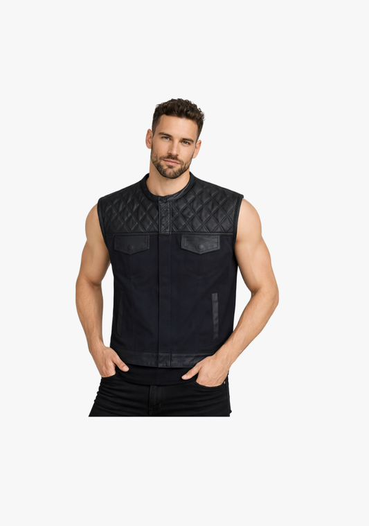 WCL Hybrid Canvas Leather Club Vest w/t Black Quilted Leather